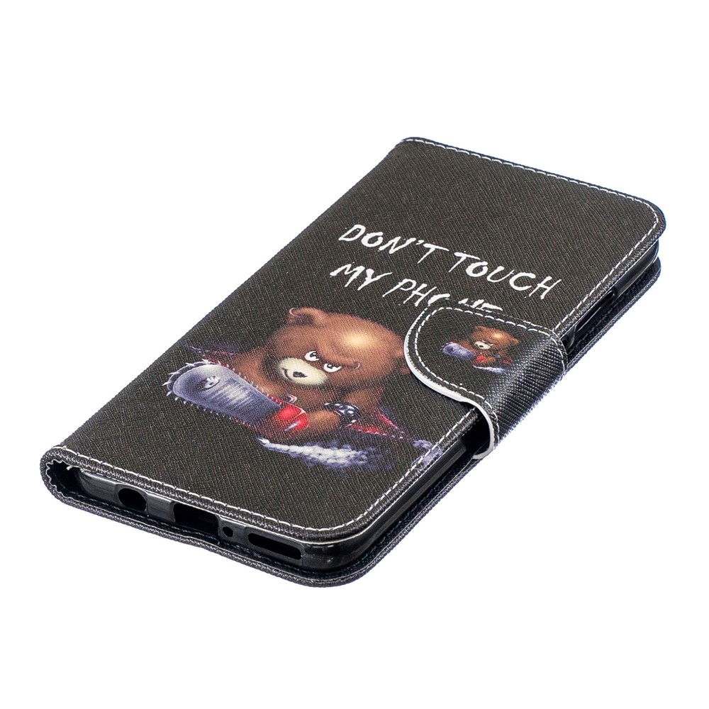 Wallet Stand Patterned Leather Case Accessory for Huawei P30 Lite/nova 4e/P30 Lite New Edition - Bear and Warning Words-6
