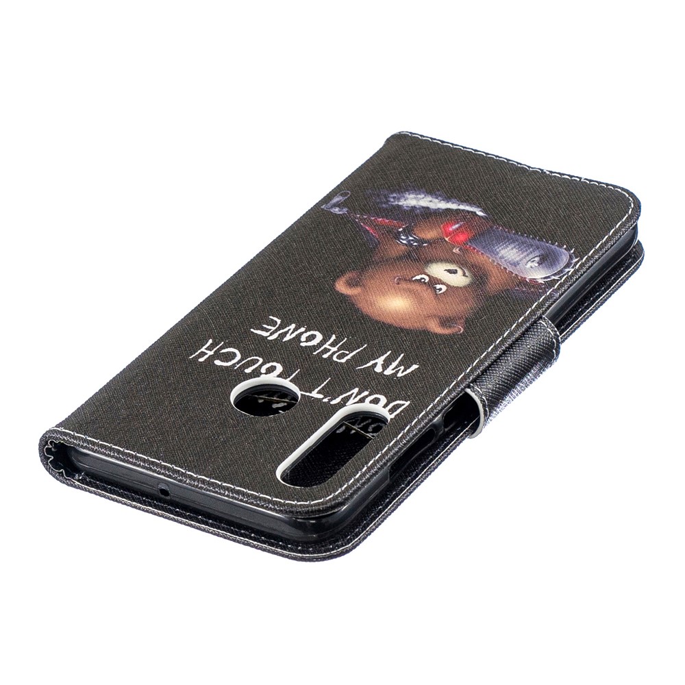Wallet Stand Patterned Leather Case Accessory for Huawei P30 Lite/nova 4e/P30 Lite New Edition - Bear and Warning Words-7