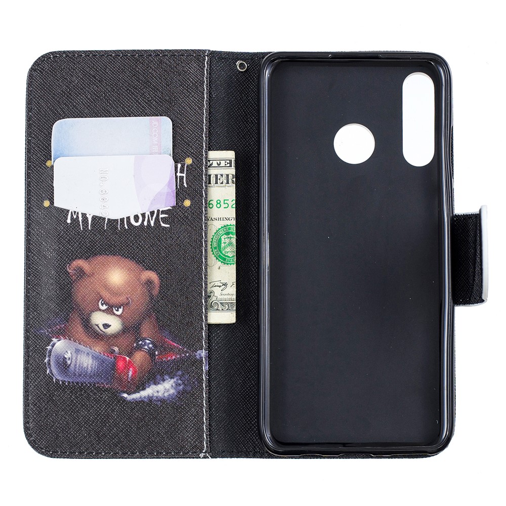 Wallet Stand Patterned Leather Case Accessory for Huawei P30 Lite/nova 4e/P30 Lite New Edition - Bear and Warning Words-8
