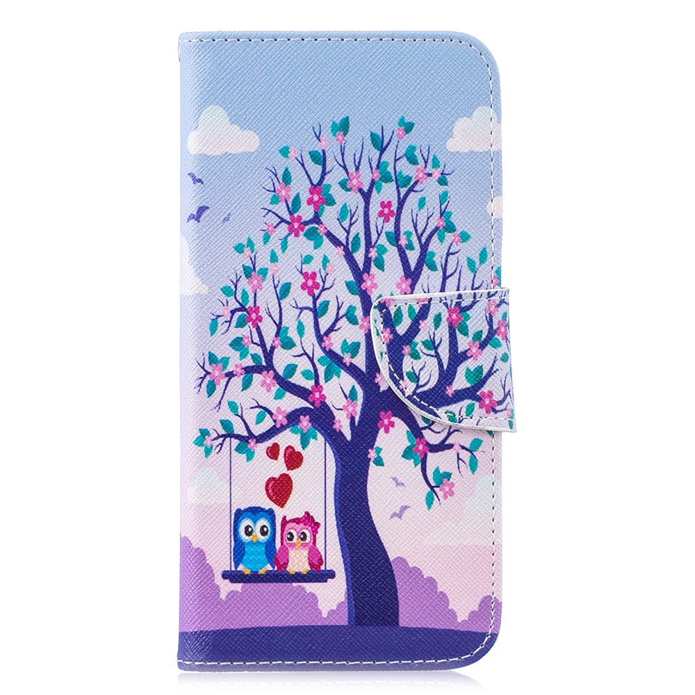 For Huawei P30 Lite Pattern Printing Leather Stand Wallet Case - Tree and Owls-2