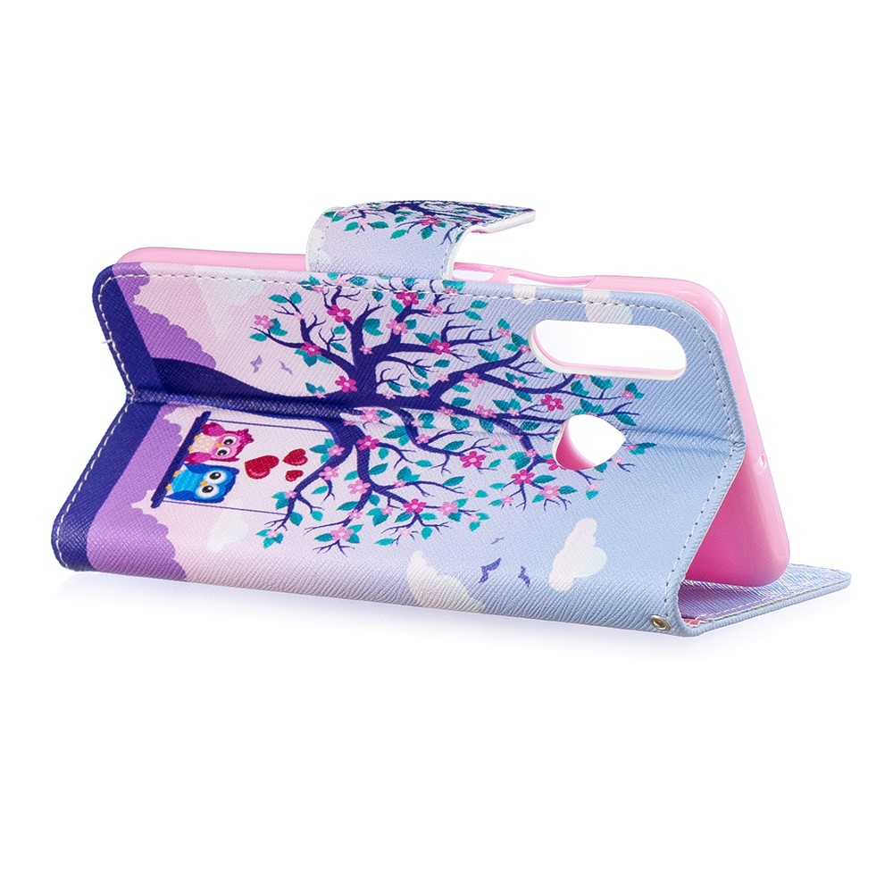 For Huawei P30 Lite Pattern Printing Leather Stand Wallet Case - Tree and Owls-4