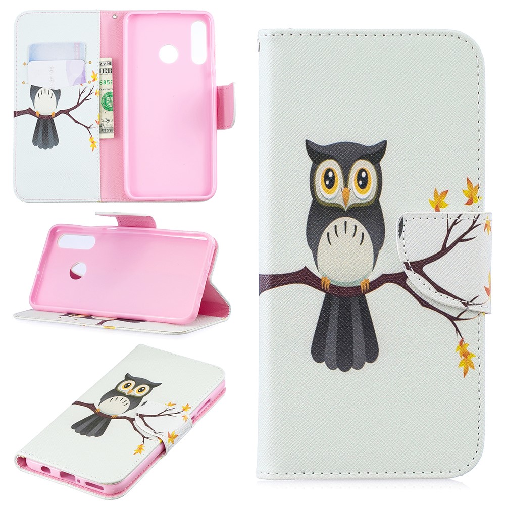 For Huawei P30 Lite Pattern Printing Leather Stand Cover - Owl on the Branch-1