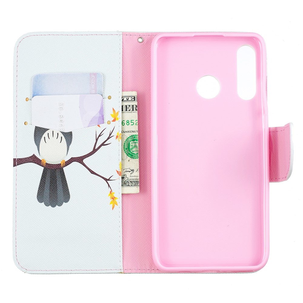 For Huawei P30 Lite Pattern Printing Leather Stand Cover - Owl on the Branch-4