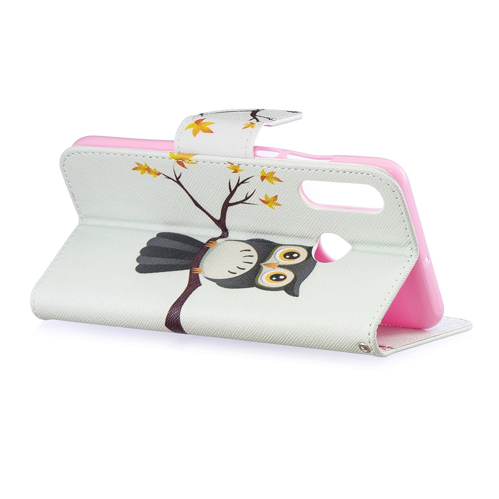 For Huawei P30 Lite Pattern Printing Leather Stand Cover - Owl on the Branch-5