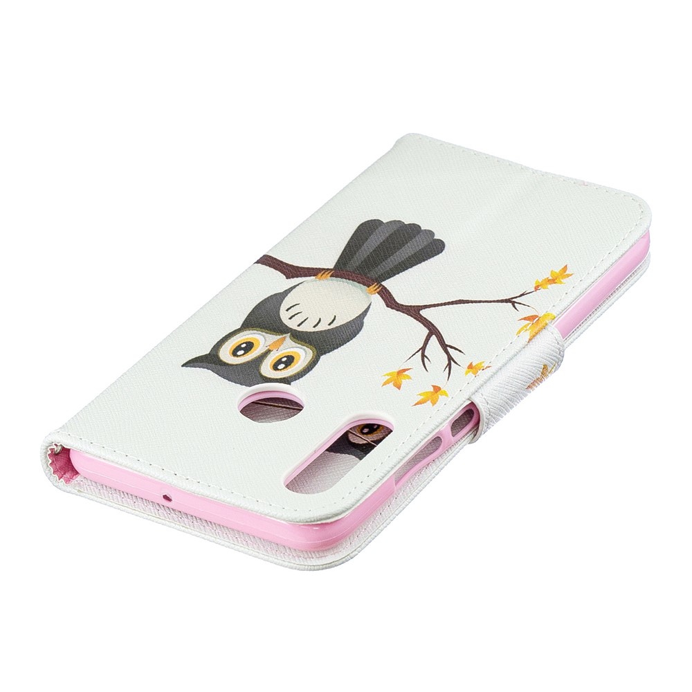 For Huawei P30 Lite Pattern Printing Leather Stand Cover - Owl on the Branch-8