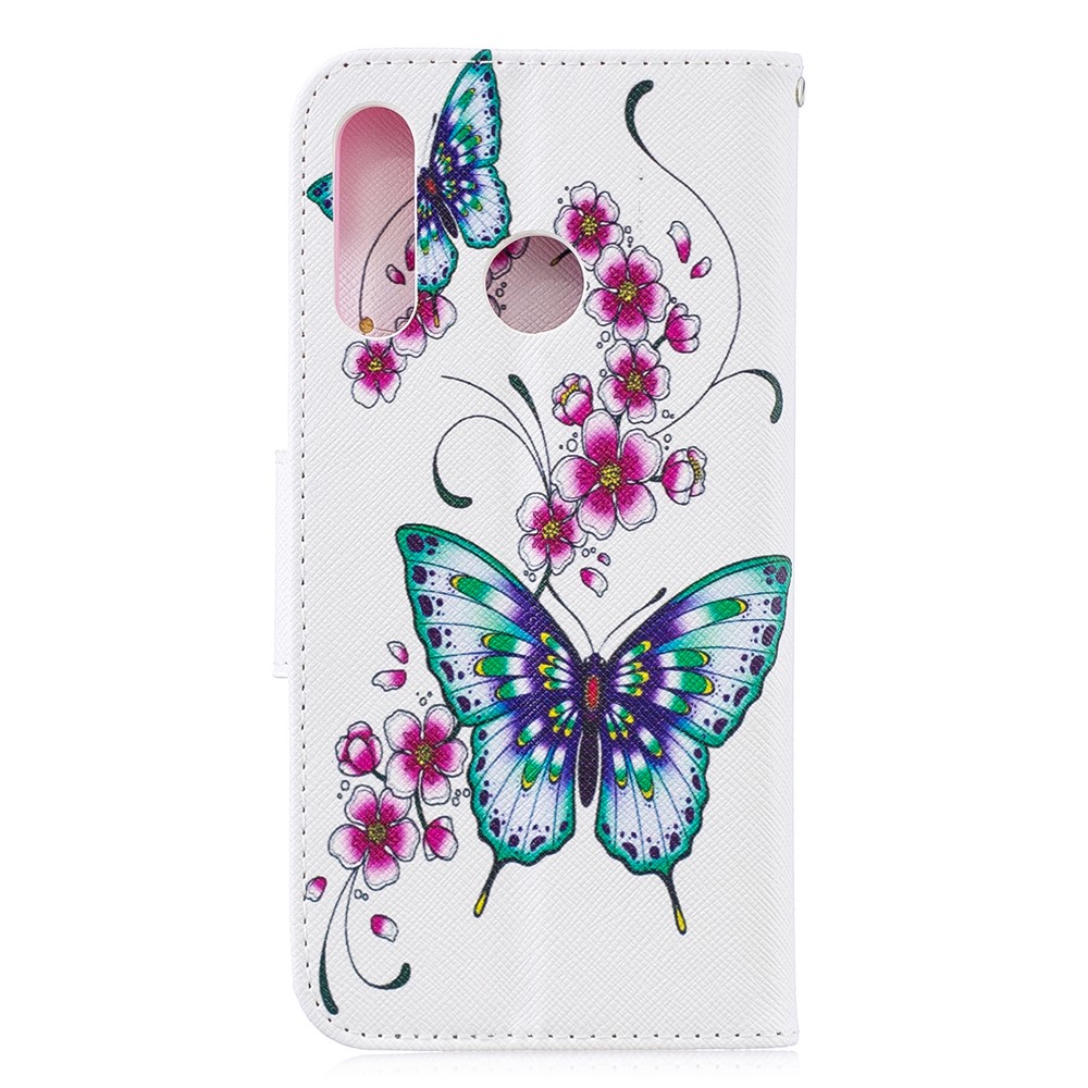 Para Huawei P30 Lite Padrão Impressão de Couro de Couro - Borboleta e Flor