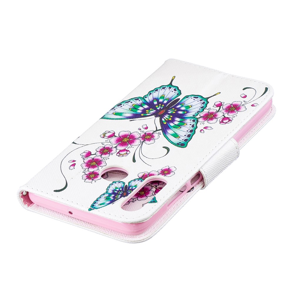 Per Huawei P30 Lite Stamping Stand Pelle Flip Involucro - Farfalla e Fiore-7