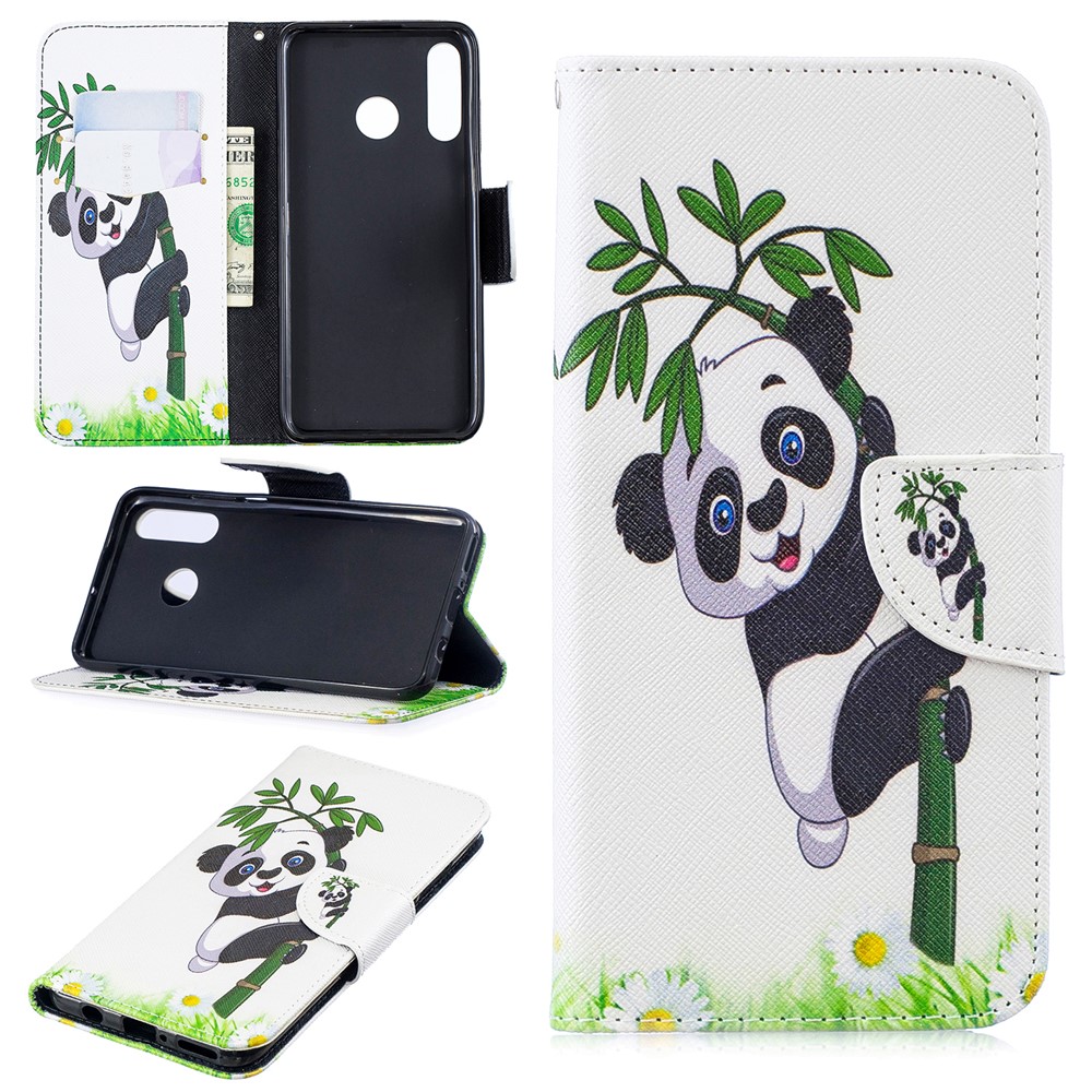 For Huawei P30 Lite Pattern Printing Leather Stand Phone Cover - Panda-1