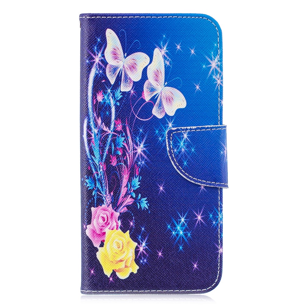 For Huawei P30 Lite Pattern Printing Leather Stand Cell Phone Case - Roses and Butterflies-2