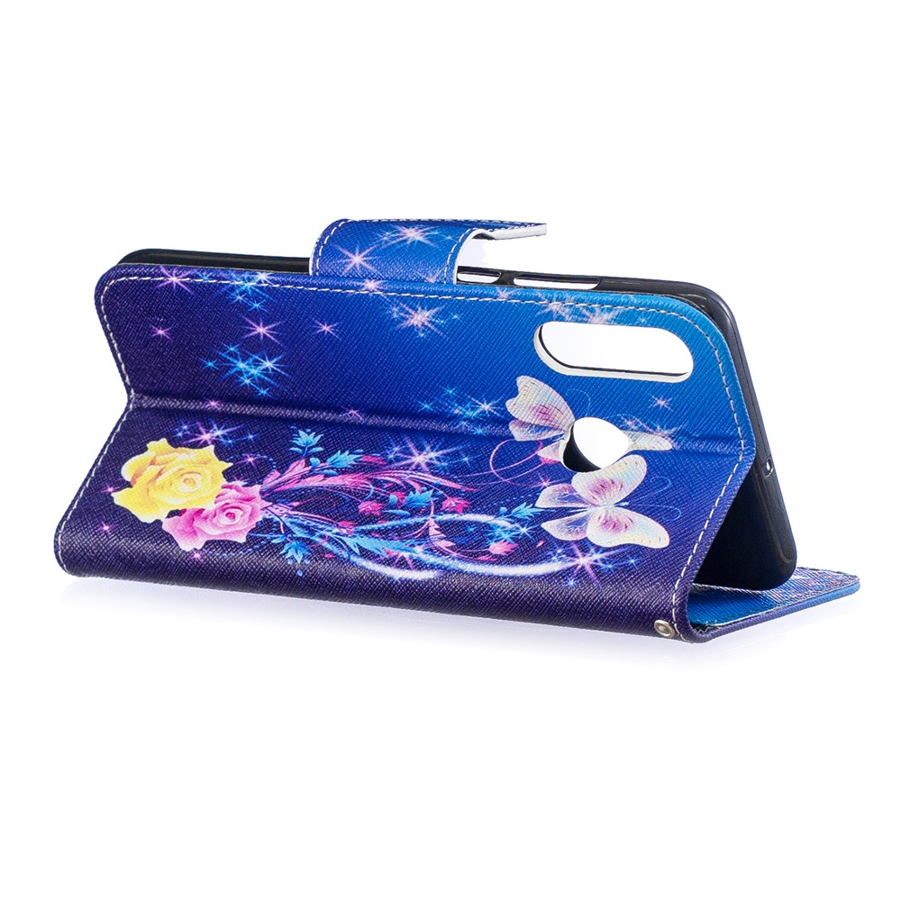 For Huawei P30 Lite Pattern Printing Leather Stand Cell Phone Case - Roses and Butterflies-4