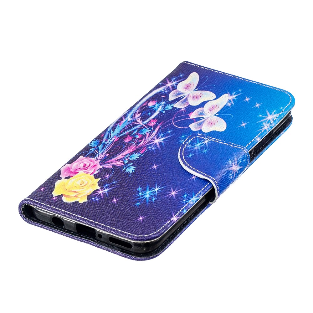 For Huawei P30 Lite Pattern Printing Leather Stand Cell Phone Case - Roses and Butterflies-6