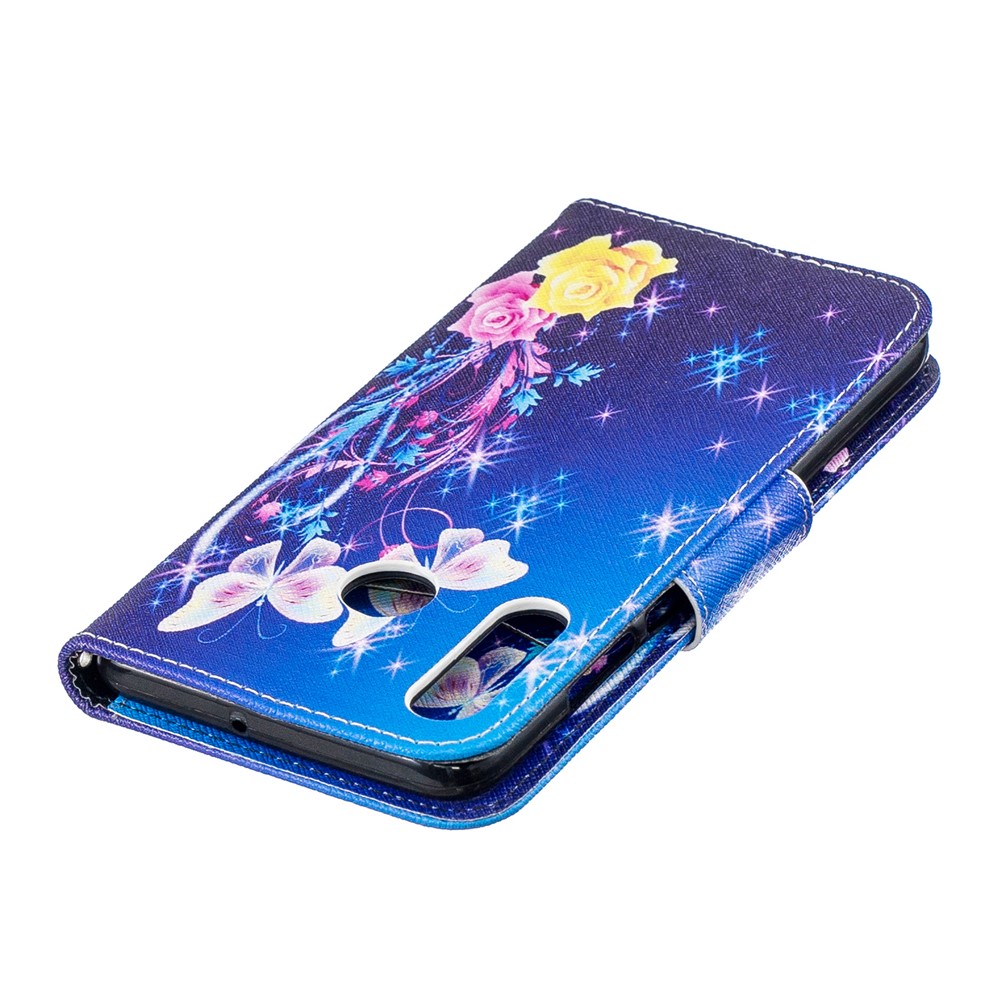 For Huawei P30 Lite Pattern Printing Leather Stand Cell Phone Case - Roses and Butterflies-7
