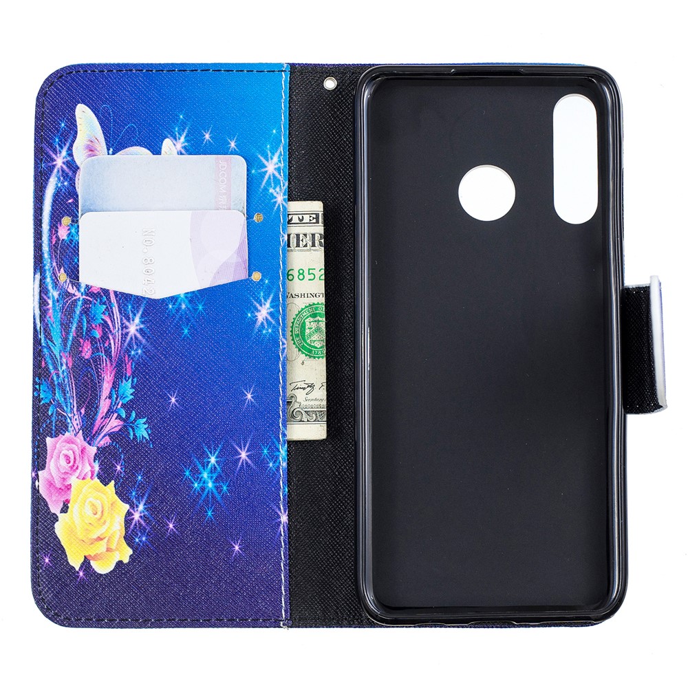 For Huawei P30 Lite Pattern Printing Leather Stand Cell Phone Case - Roses and Butterflies-8