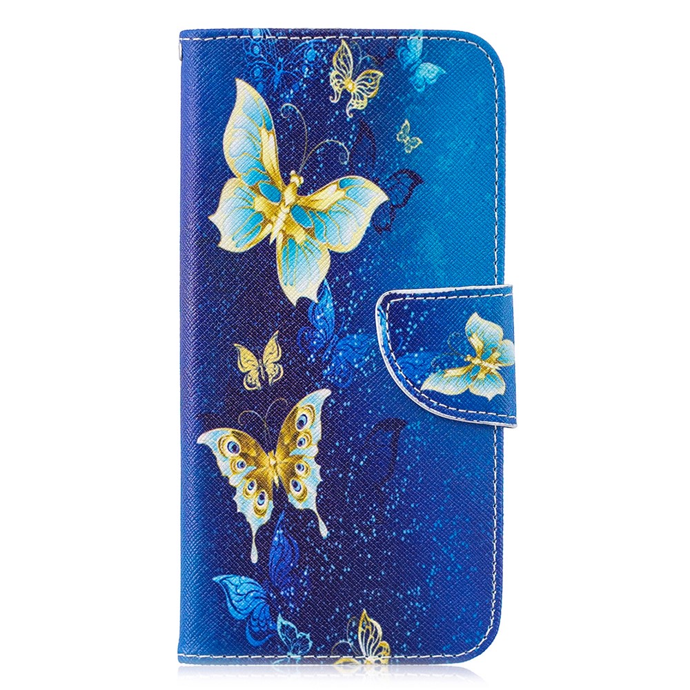 For Huawei P30 Lite Pattern Printing Leather Stand Protective Shell - Blue Butterflies-2