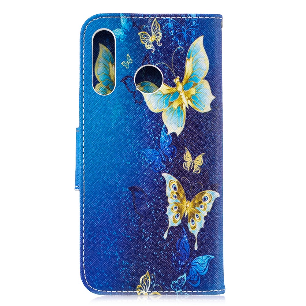 For Huawei P30 Lite Pattern Printing Leather Stand Protective Shell - Blue Butterflies-3
