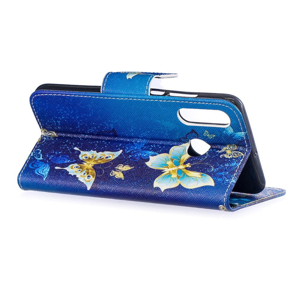 For Huawei P30 Lite Pattern Printing Leather Stand Protective Shell - Blue Butterflies-4