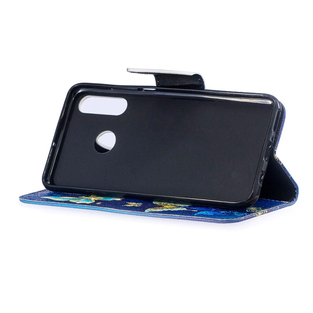 For Huawei P30 Lite Pattern Printing Leather Stand Protective Shell - Blue Butterflies-5