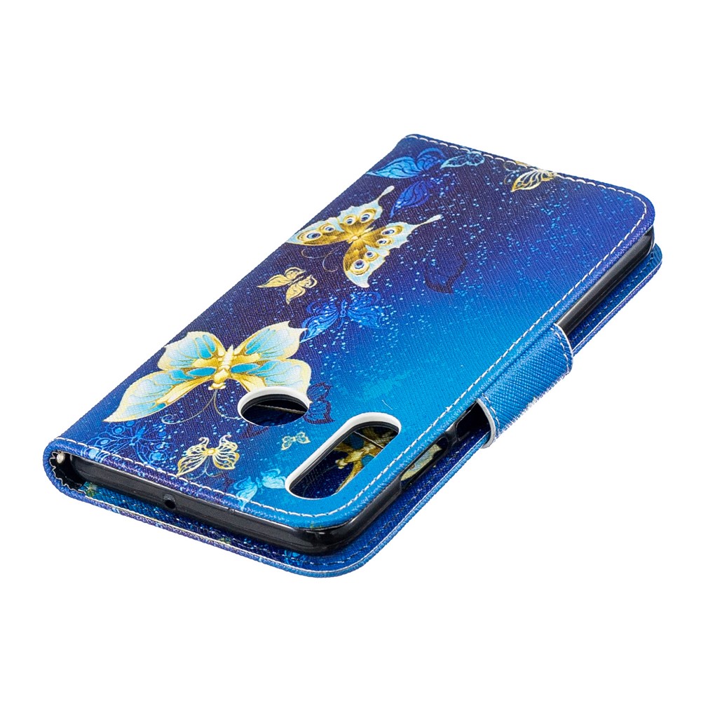 For Huawei P30 Lite Pattern Printing Leather Stand Protective Shell - Blue Butterflies-7