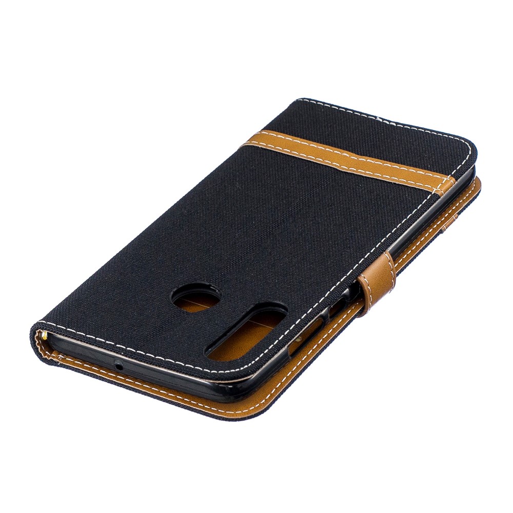 Case de Cuero de Billetera de Tela de Jeans de Color Surtido Para Huawei P30 Lite/nova 4e/P30 Lite New Edition - Negro