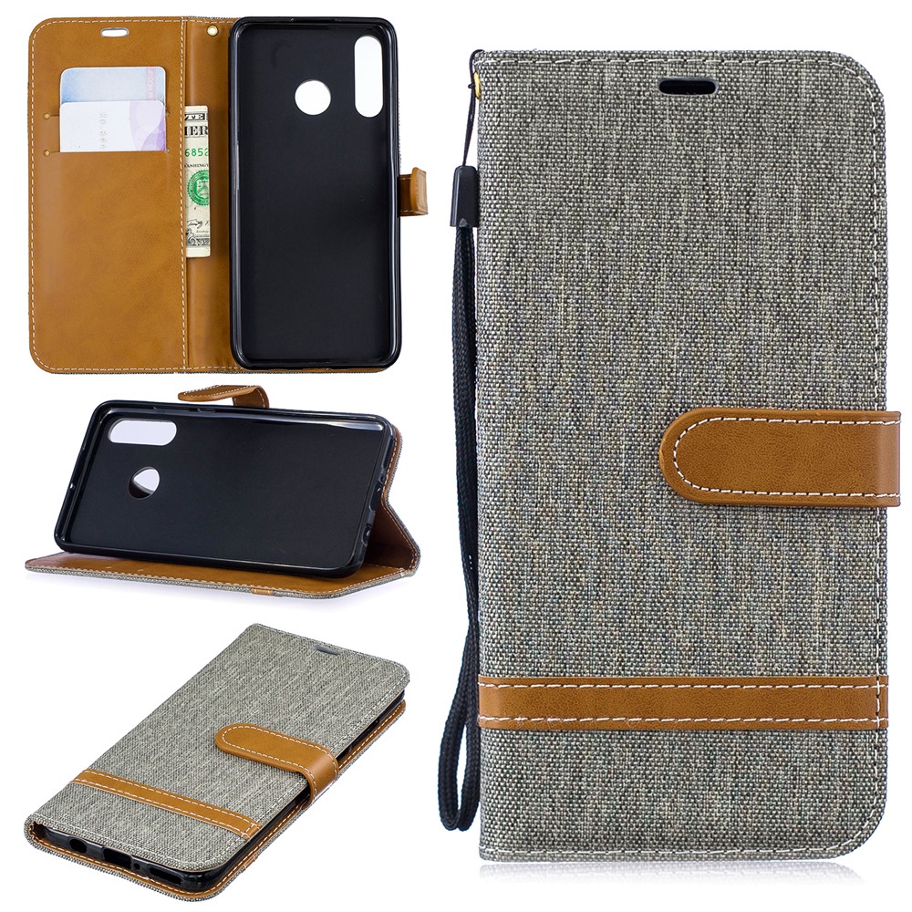 Assorted Color Jeans Cloth Wallet Leather Cover for Huawei P30 Lite/nova 4e/P30 Lite New Edition - Grey-1