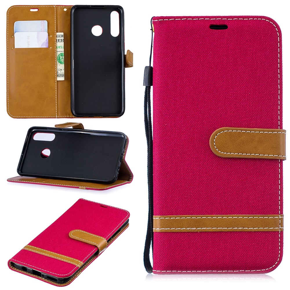 Assorted Color Jeans Cloth Stand Leather Shell for Huawei P30 Lite/nova 4e/P30 Lite New Edition - Red-1