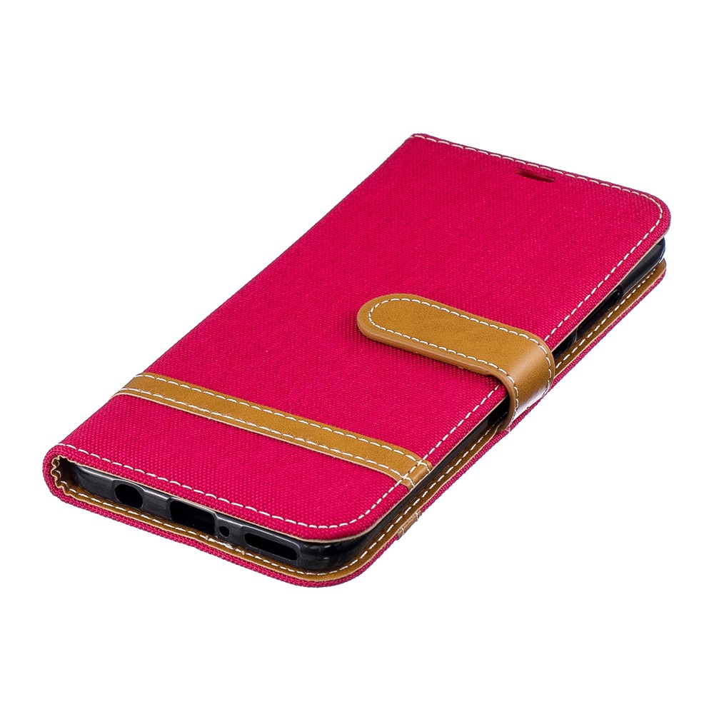 Jeans A Colori Assortiti Shell In Pelle Con Guscio In Pelle Per Huawei P30 Lite / Nova 4e / P30 Lite New Edition - Rosso-6