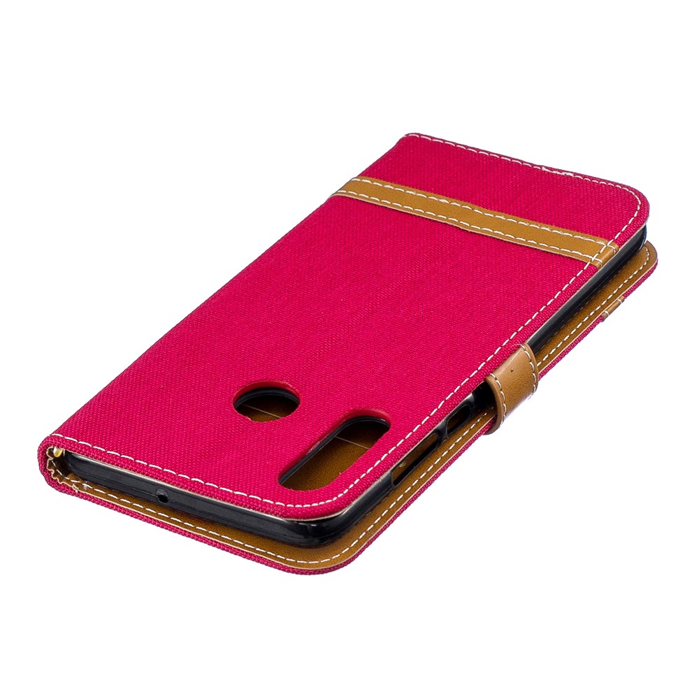 Jeans A Colori Assortiti Shell In Pelle Con Guscio In Pelle Per Huawei P30 Lite / Nova 4e / P30 Lite New Edition - Rosso-7