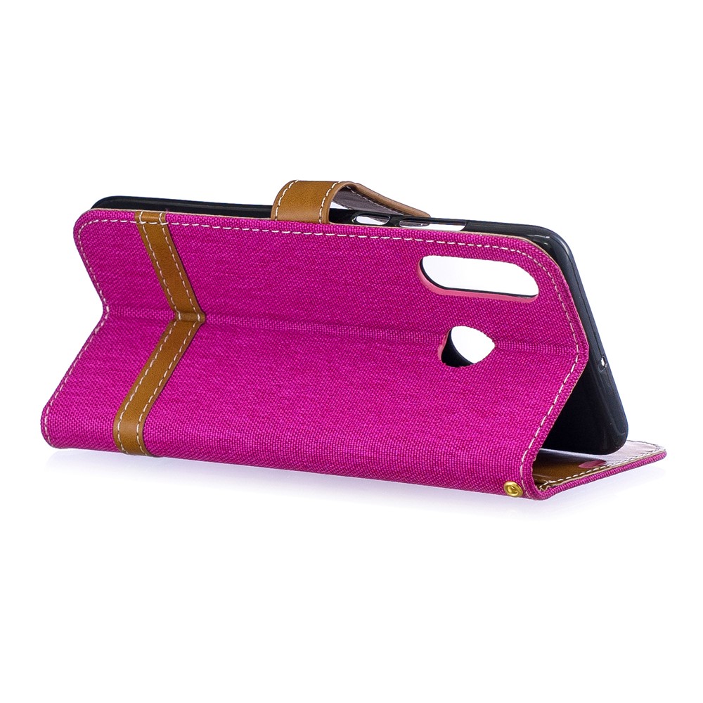 Case de Protección de Cuero de Tela de Jeans de Color Variado Para Huawei P30 Lite/nova 4e/P30 Lite Nueva Edición - Rosa