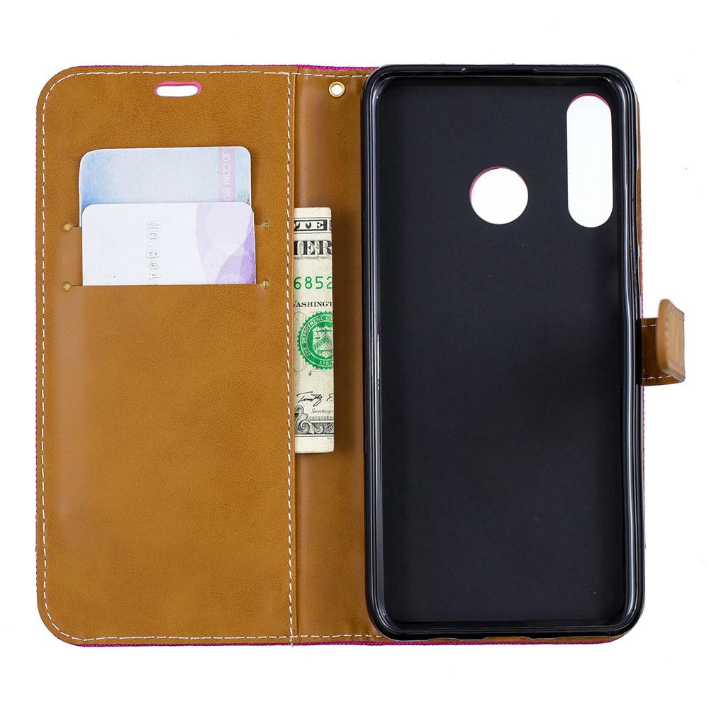 Case de Protección de Cuero de Tela de Jeans de Color Variado Para Huawei P30 Lite/nova 4e/P30 Lite Nueva Edición - Rosa