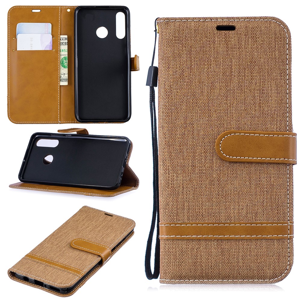 Assorted Color Jeans Cloth Leather Phone Cover for Huawei P30 Lite/nova 4e/P30 Lite New Edition - Khaki-1