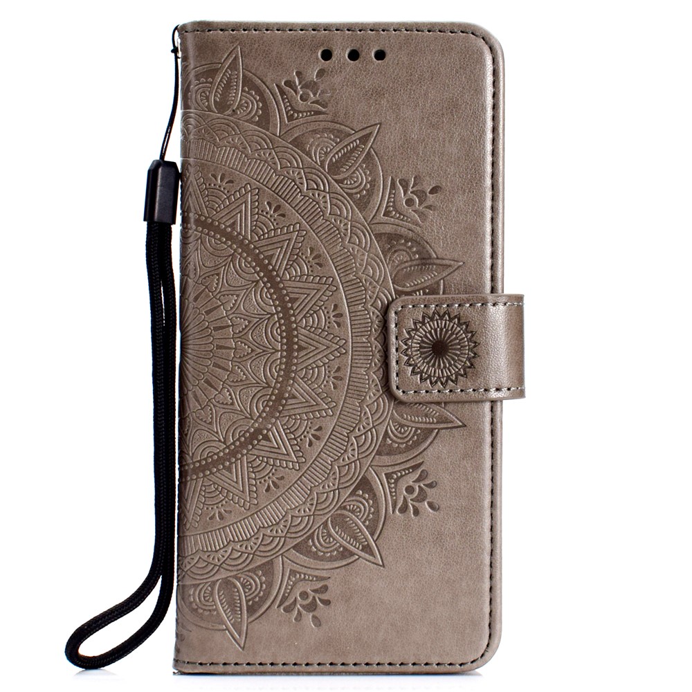 Imprint Flower Leather Wallet Case for Huawei P Smart (2019) / Honor 10 Lite - Grey-2