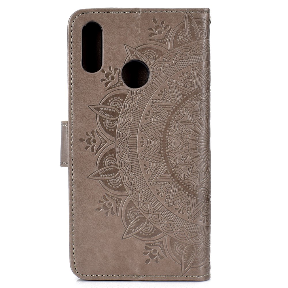 Imprint Flower Leather Wallet Case for Huawei P Smart (2019) / Honor 10 Lite - Grey-3