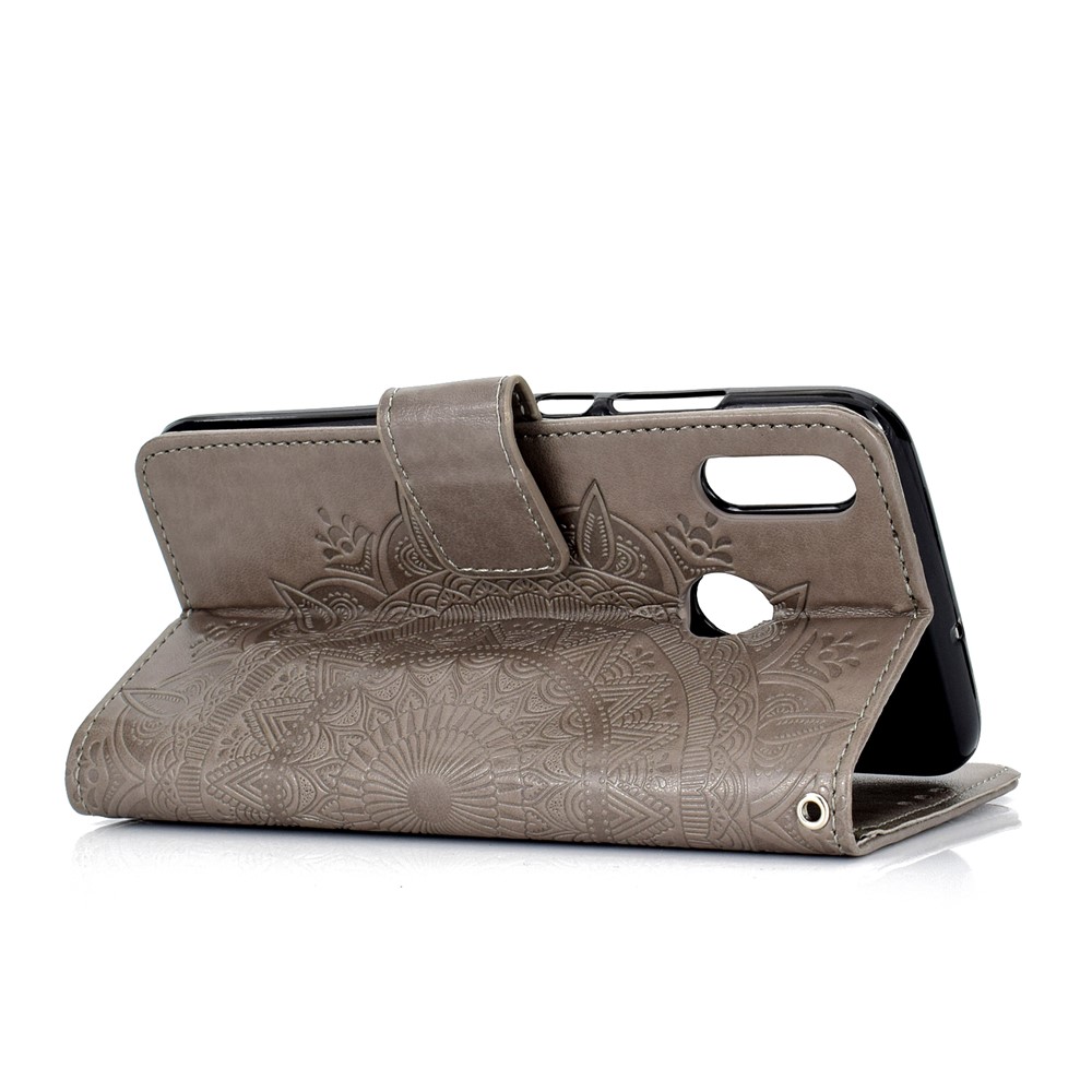 Imprint Flower Leather Wallet Case for Huawei P Smart (2019) / Honor 10 Lite - Grey-5