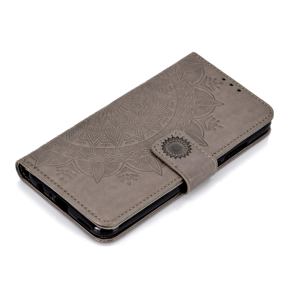 Imprint Flower Leather Wallet Case for Huawei P Smart (2019) / Honor 10 Lite - Grey-7