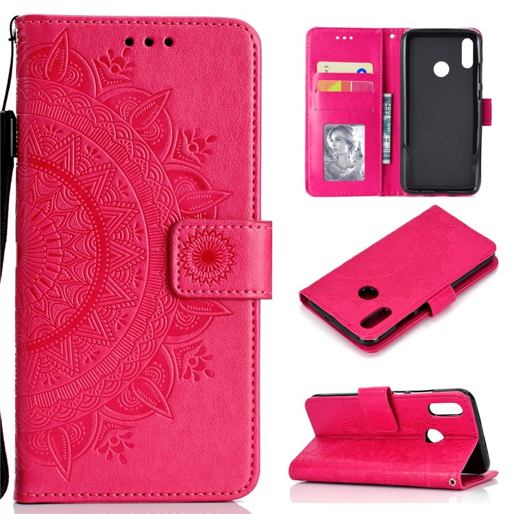 Imprint Flower Leather Wallet Cover for Huawei P Smart (2019) / Honor 10 Lite - Rose-1