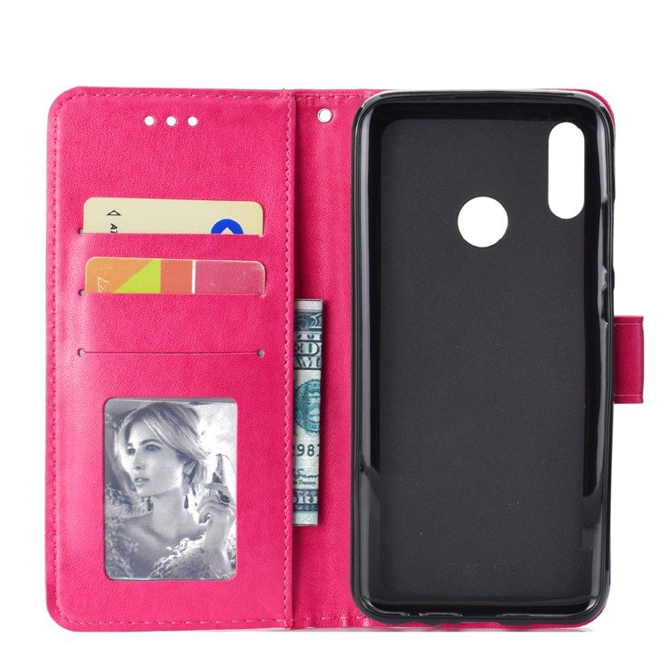 Imprint Flower Leather Wallet Cover for Huawei P Smart (2019) / Honor 10 Lite - Rose-4