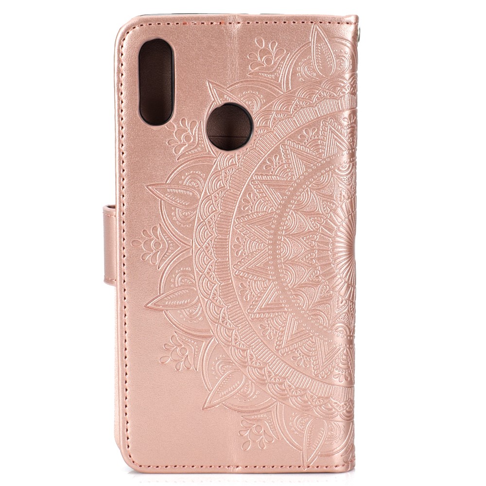 Couvercle de Boîtier en Cuir à Fleurs D'empreinte Pour Huawei P Smart (2019) / Honor 10 Lite - or Rose