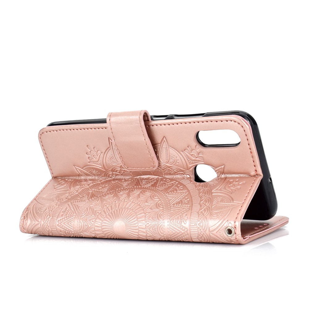 Impressum Blume Leder Brieftasche Hülle Cover Für Huawei P Smart (2019) / Ehre 10 Lite - Roségold-5