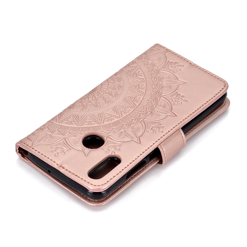 Capa de Carteira de Couro de Flor da Flor Para Huawei P Smart (2019) / Honra 10 Lite - Rosa Ouro