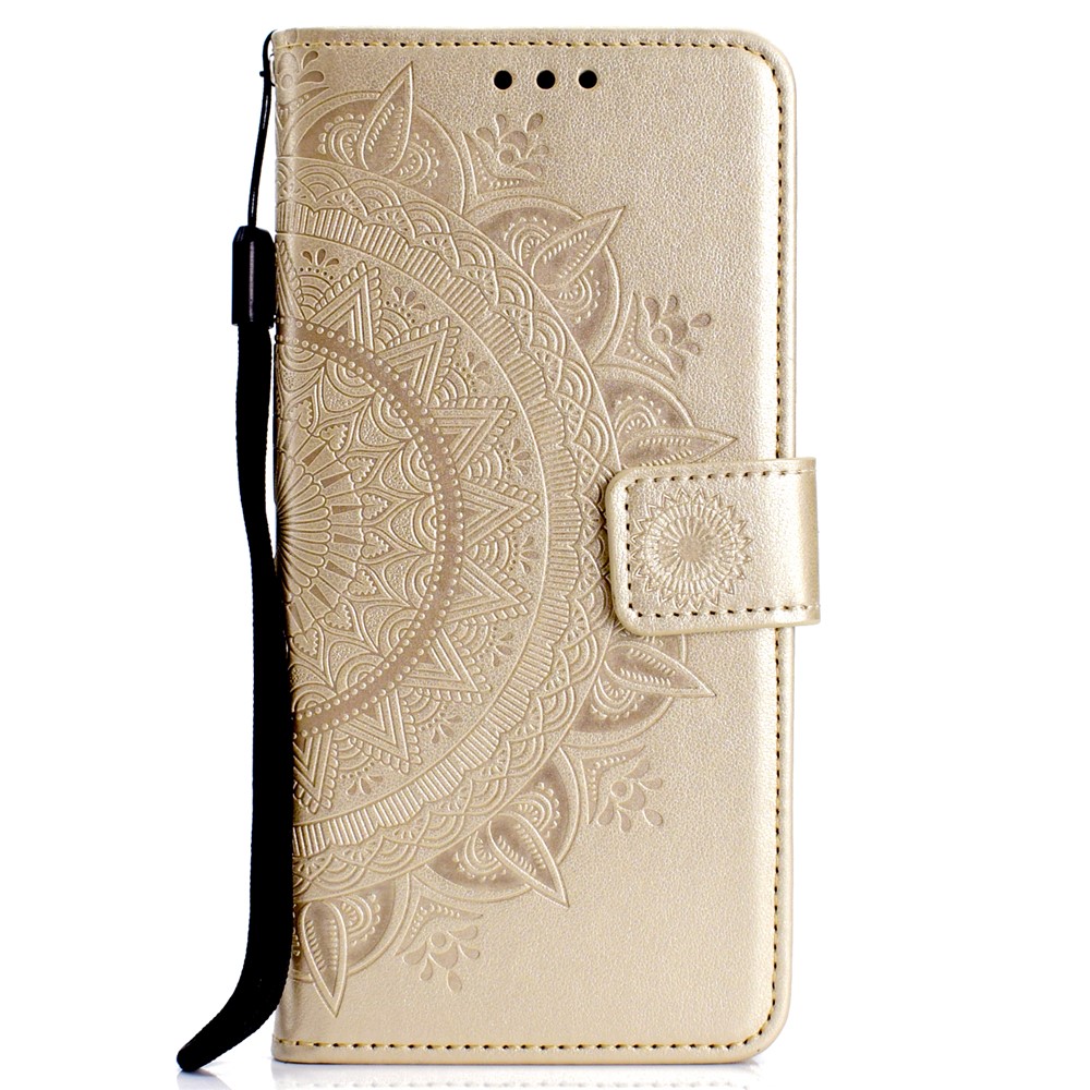 Imprint Flower Leather Wallet Phone Case for Huawei P Smart (2019) / Honor 10 Lite - Gold-2