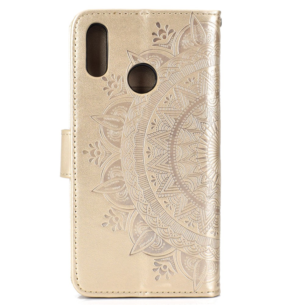 Imprint Flower Leather Wallet Phone Case for Huawei P Smart (2019) / Honor 10 Lite - Gold-3