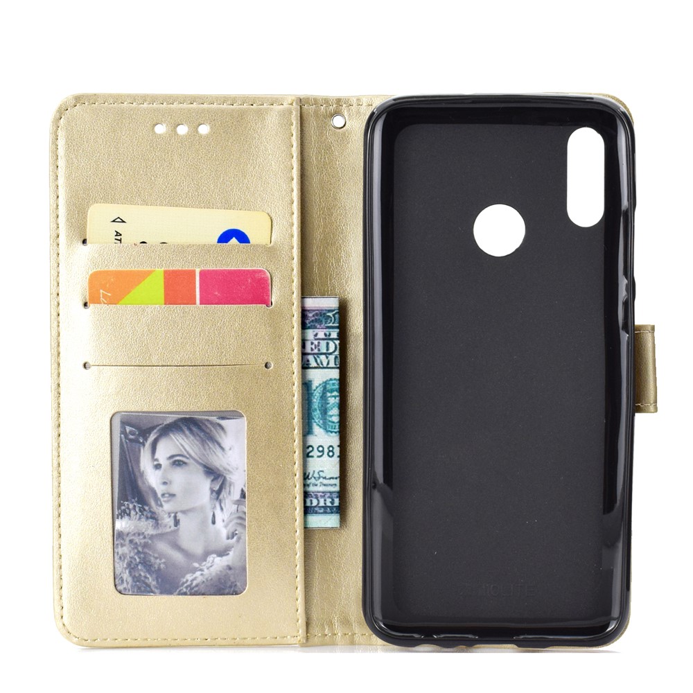 Imprint Flower Leather Wallet Phone Case for Huawei P Smart (2019) / Honor 10 Lite - Gold-4
