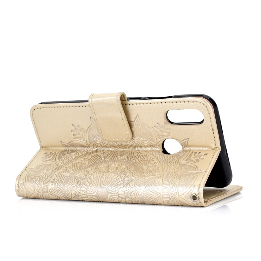 Imprint Flower Leather Wallet Phone Case for Huawei P Smart (2019) / Honor 10 Lite - Gold-5