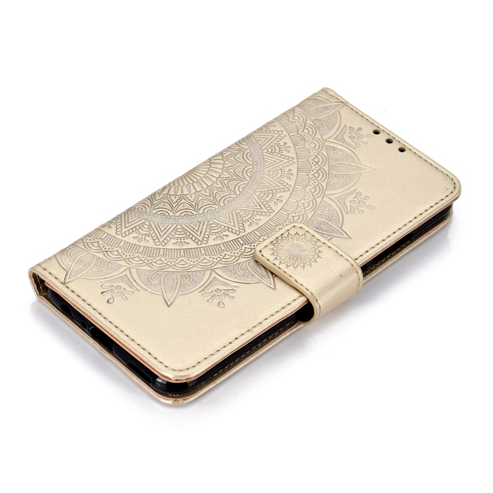 Imprint Flower Leather Wallet Phone Case for Huawei P Smart (2019) / Honor 10 Lite - Gold-7