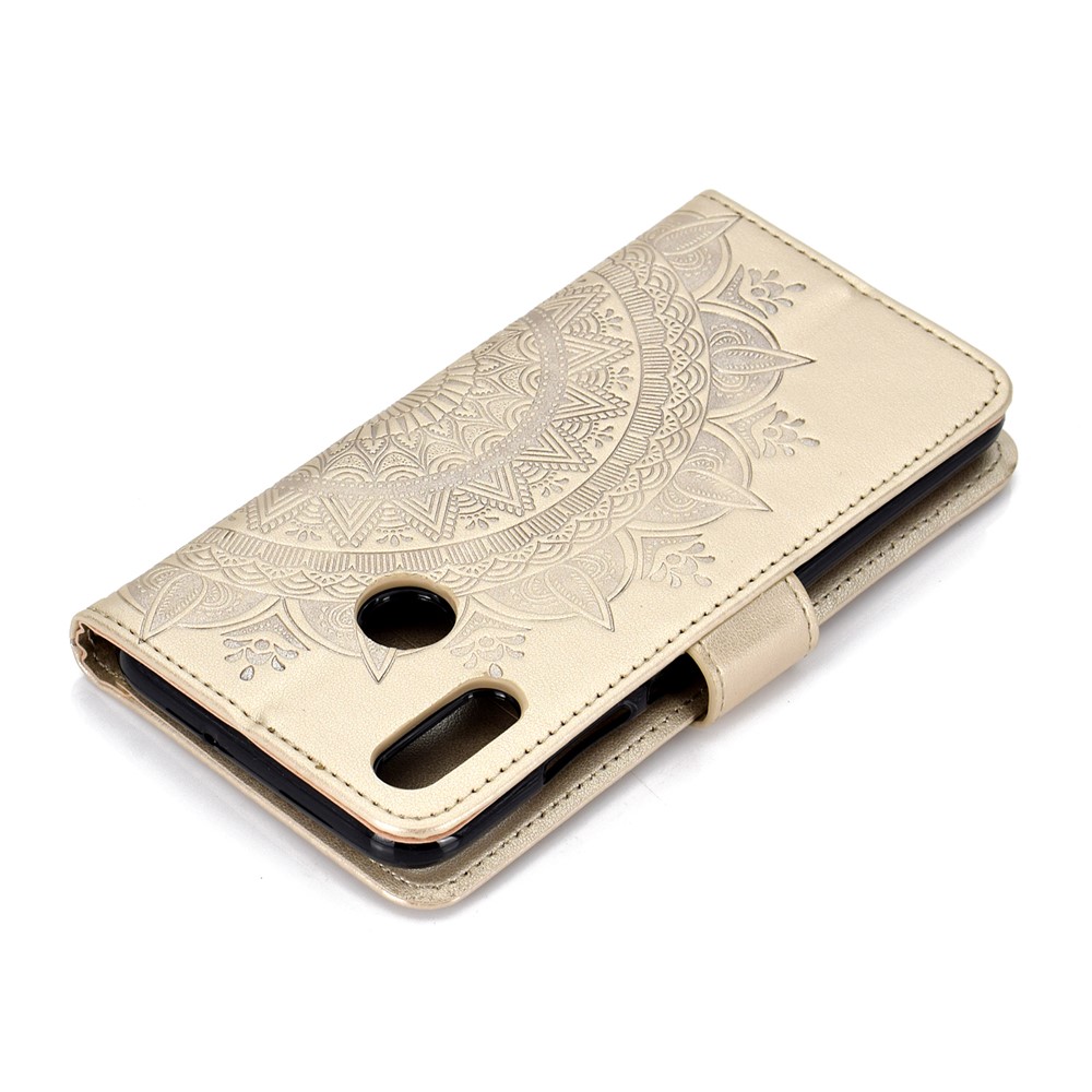 Imprint Flower Leather Wallet Phone Case for Huawei P Smart (2019) / Honor 10 Lite - Gold-8