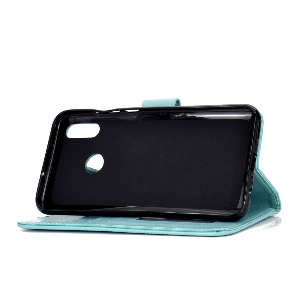 Impressão da Carteira de Couro de Flor Flor Case Capa de Chapl Para Huawei P Smart (2019) / Honra 10 Lite - Ciano