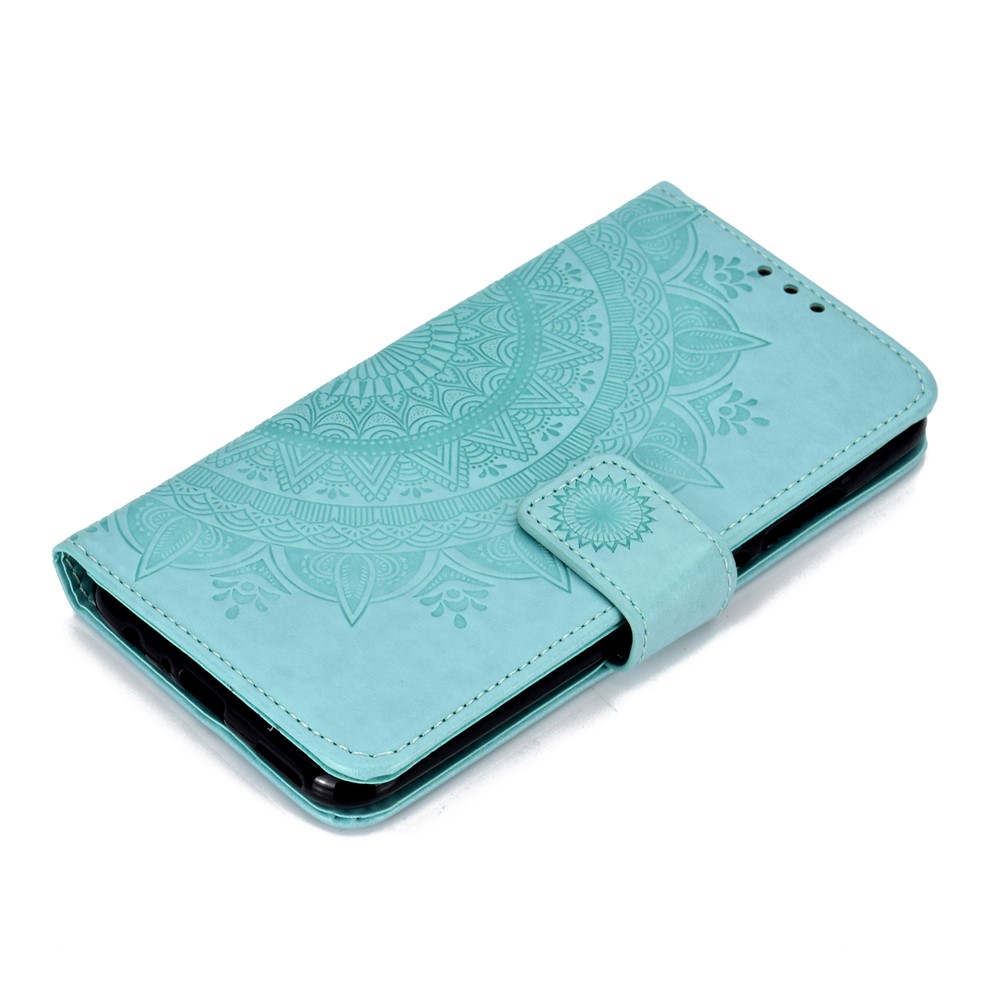 Imprint Flower Leather Wallet Case Shell Cover for Huawei P Smart (2019) / Honor 10 Lite - Cyan-7