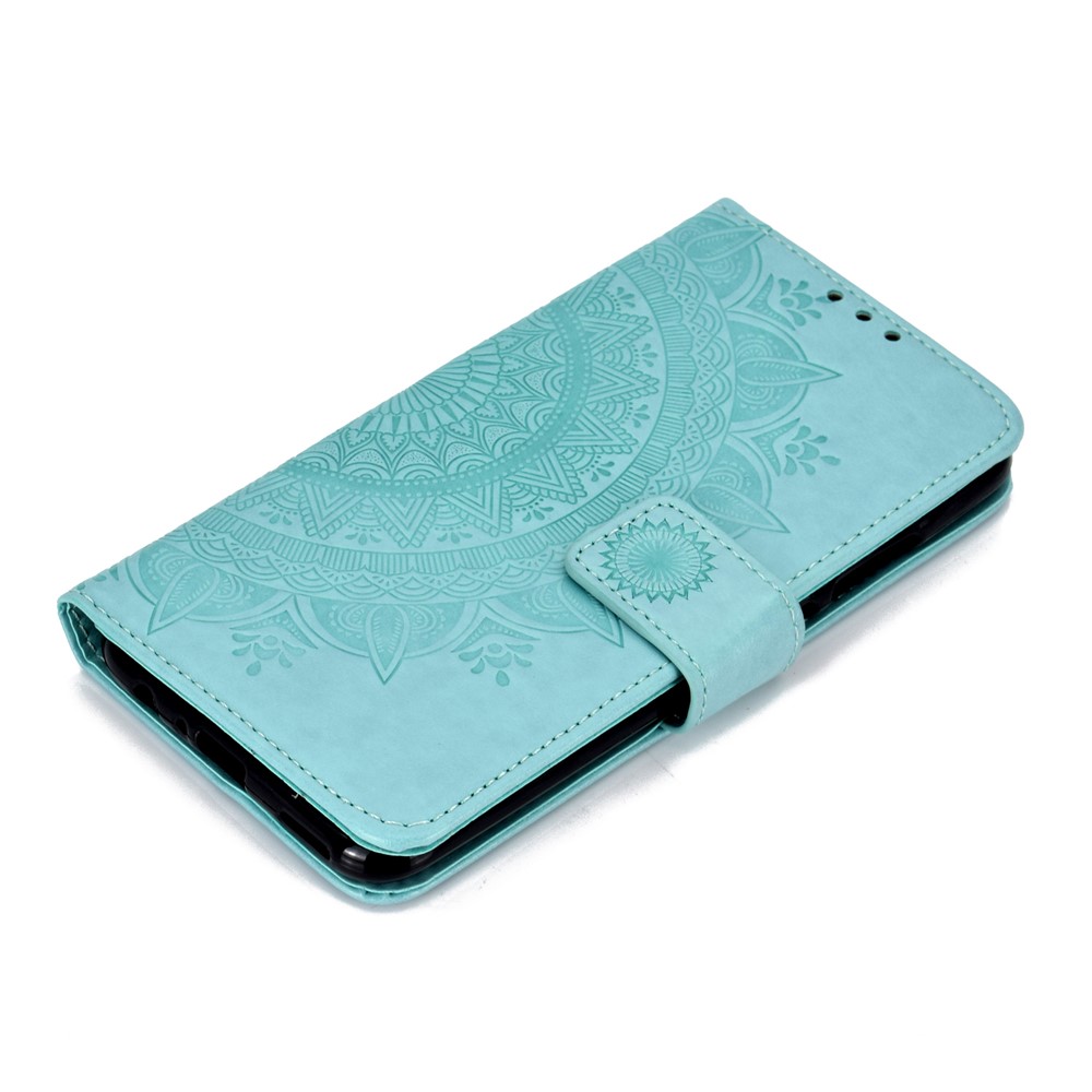 Impressão da Carteira de Couro de Flor Flor Case Capa de Chapl Para Huawei P Smart (2019) / Honra 10 Lite - Ciano