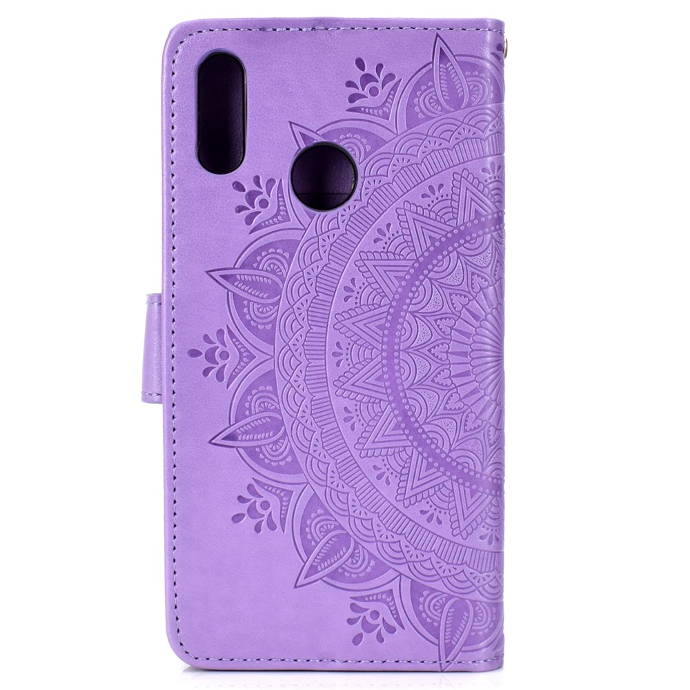 Imprint Flower Magnetic Leather Wallet Case for Huawei P Smart (2019) / Honor 10 Lite - Purple-3