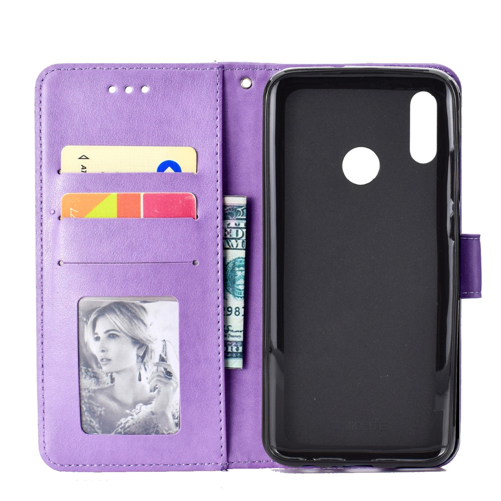Imprint Flower Magnetic Leather Wallet Case for Huawei P Smart (2019) / Honor 10 Lite - Purple-4